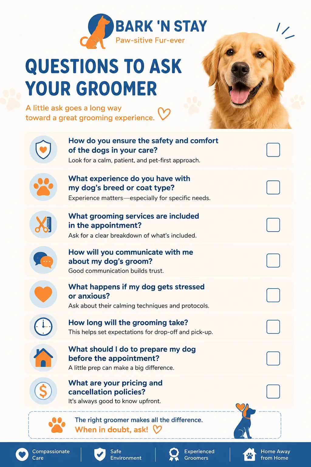 dog grooming checklist Gurgaon what to ask Bark 'N Stay